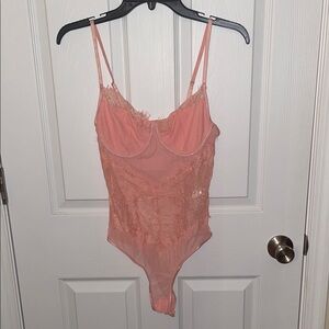 Lace Trimmed Bodysuit in Soft Pink